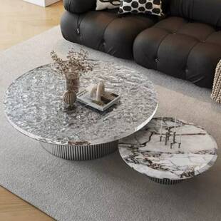 捷克水晶有机亚克力圆形茶几客厅家用轻奢现代简约大理石边几组&Z