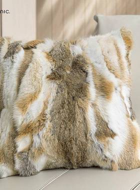 现代简约青灰发兔毛抱枕沙客厅靠套卧室飘靠垫轻奢样板WUZ窗间枕