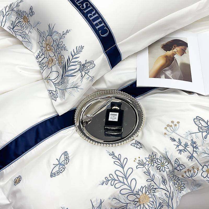 小清新园全风棉纯棉被档套EBMye2kX冰丝四件田套高花卉刺绣