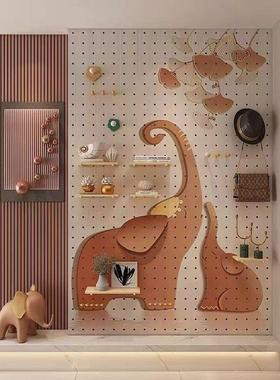 绘画创意实木洞洞板入户玄关墙儿童物房民架宿LCG上置收纳装饰画