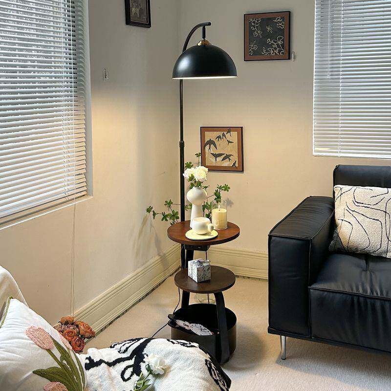 奶油风客厅沙发角落地灯卧室床头柜一体台灯无线充电边几中古立式