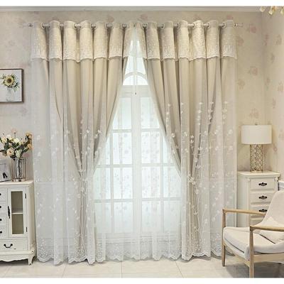 天台悦AOJ先窗帘遮光一体双层客厅卧室纱简约现代绣花纱帘品布2成