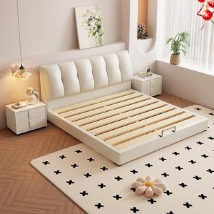 现奶代简约风皮主卧室1.5米1油FRA床.8米双人床奶油风实木软包储