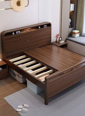 实木高脚床离地床50c储m金丝檀木多功能床头大物HUM床家用新款双