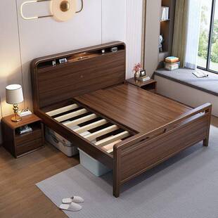 实木高脚床离地床50c储m金丝檀木多功能床头大物HUM床家用新款双