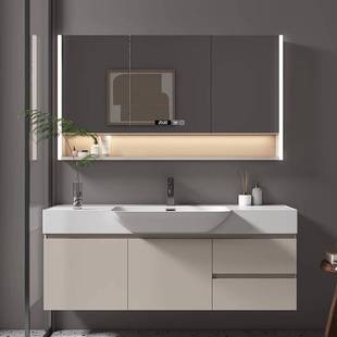 小户型宽度40cm奶油风肤感大肚一体盆卫生间洗手洗脸盆浴室柜组合