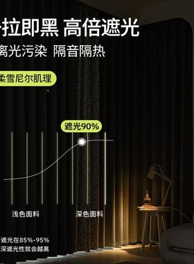 绍兴新光锦麻款遮窗帘布成轻品奢拼色纯色高档客厅卧室抹SJR茶绿