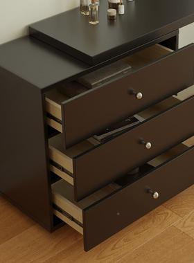 式复古梳妆台斗柜一体法实小户型木主卧室黑色头化妆桌F7769HMJ床