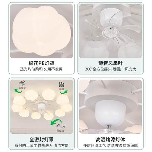 5风扇灯代KHI餐厅2灯02新款棉花灯摇头电扇灯现简约客厅灯L271