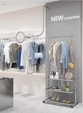 服装店轮子示架不锈钢可移带动带置物LY70023-衣架金属道帽具货架