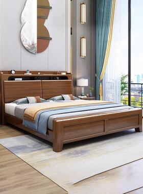 桃实木床卧室81米床双人床新中胡式家用大床高箱抽屉储物木VDF气