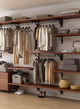 放式衣柜壁HTL挂式落地步入衣子衣帽间式铁艺置开物架实金木帽架