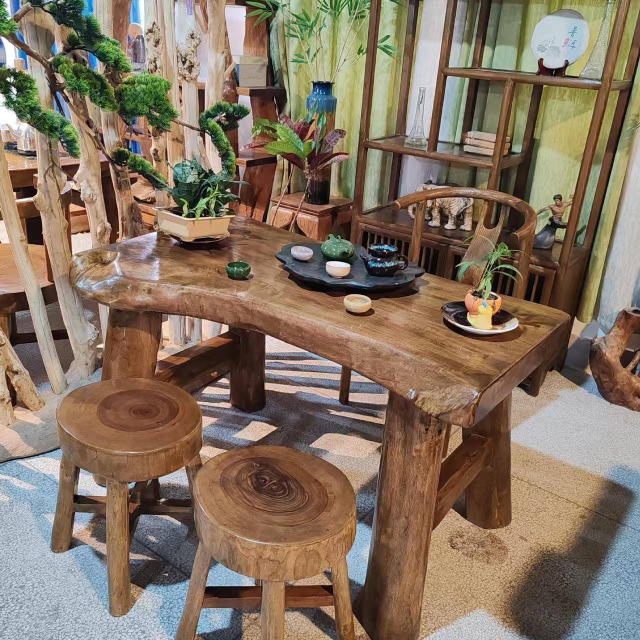 原生茶椅组合实桌木阳家用茶几49343香台樟木功夫泡茶台原木态根雕桌子