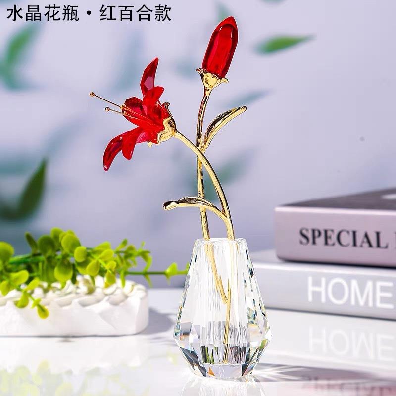 跨境现水无品牌/晶彩色立体百合花朵金属杆播带花摆瓶件代家居抖