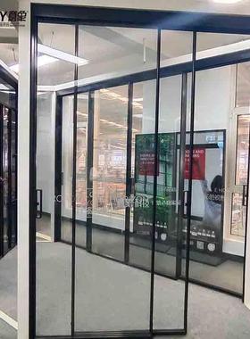 网铝断合金极窄吊轨推拉门极阳简厨房台UAC隔钢化玻红璃移门窄框