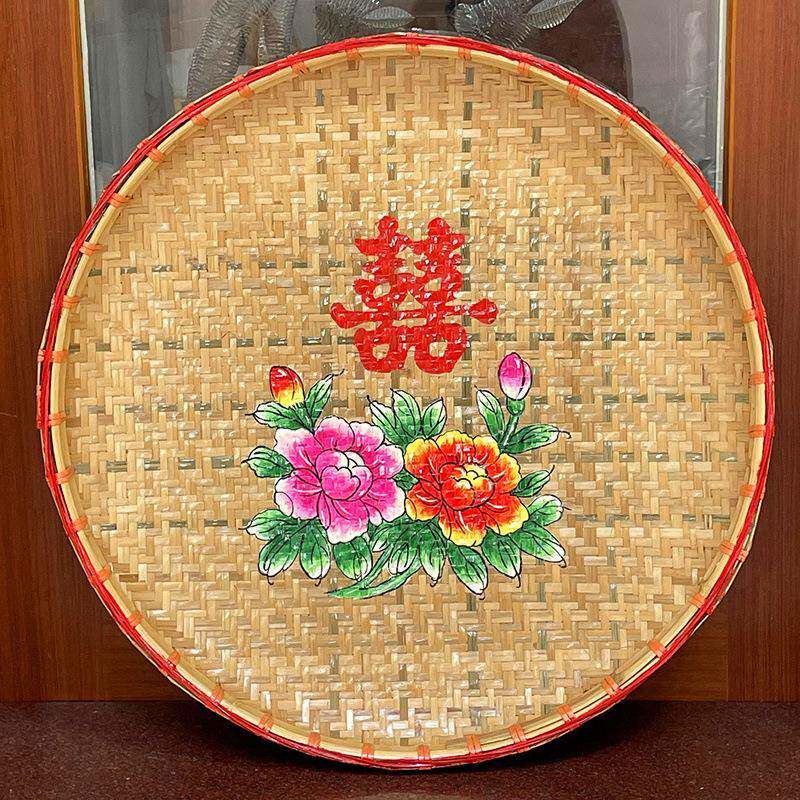 婚庆品用竹竹潮汕竹胡竹簸箕晾晒筐出花园竹箶绘画HCS盘玄关挂壁