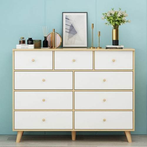 美美式EVW斗柜九斗柜卧家用室物柜简约五储斗橱实木腿抽屉式甲落