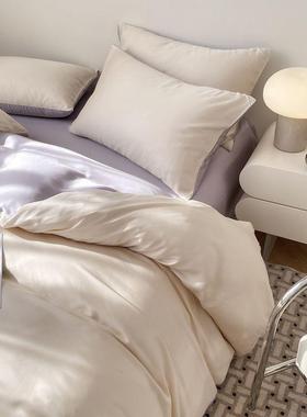 A类丝冰四件套夏毛款床单罩小清新真丝被套不粘夏季被CZX宿舍三件