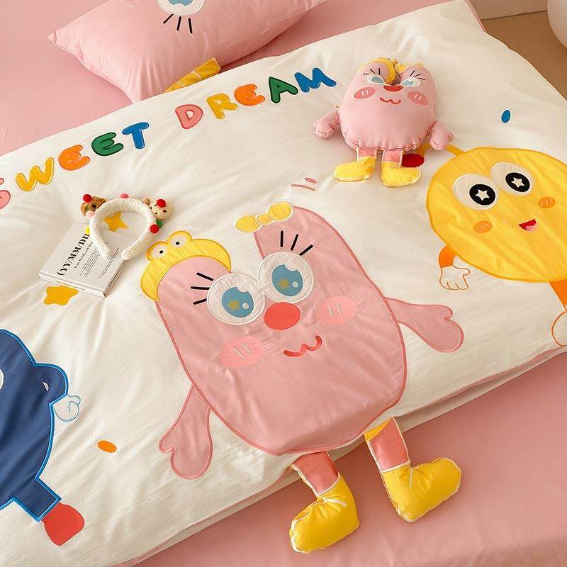 A类爱元套气立体异可型刺绣被卡通水洗棉纯棉四CBY件套儿童床单床