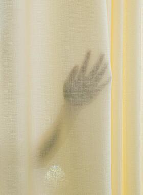 帘透不透人出租屋纱房间免打孔48684伸杆客缩厅米色黄色窗光纱隔