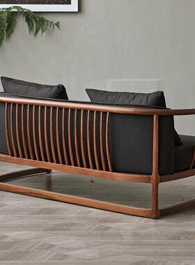 美木黑胡桃实木沙发31463北组合现代简约布艺客四厅别墅茶室三人