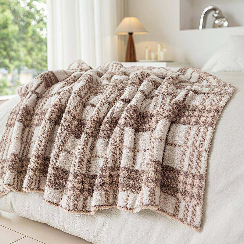 格子英伦风边绒毯子公室午睡休盖毯四半季办通用无品牌/沙发卧室