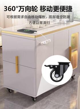 实岩板沙木发边动几OXR茶桌简约代茶现台多功能储物移茶水柜家用