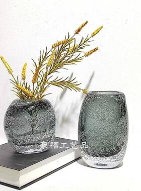 轻奢现代灰色气泡琉家璃花瓶居桌面柜插花摆件板房展示软装1560饰