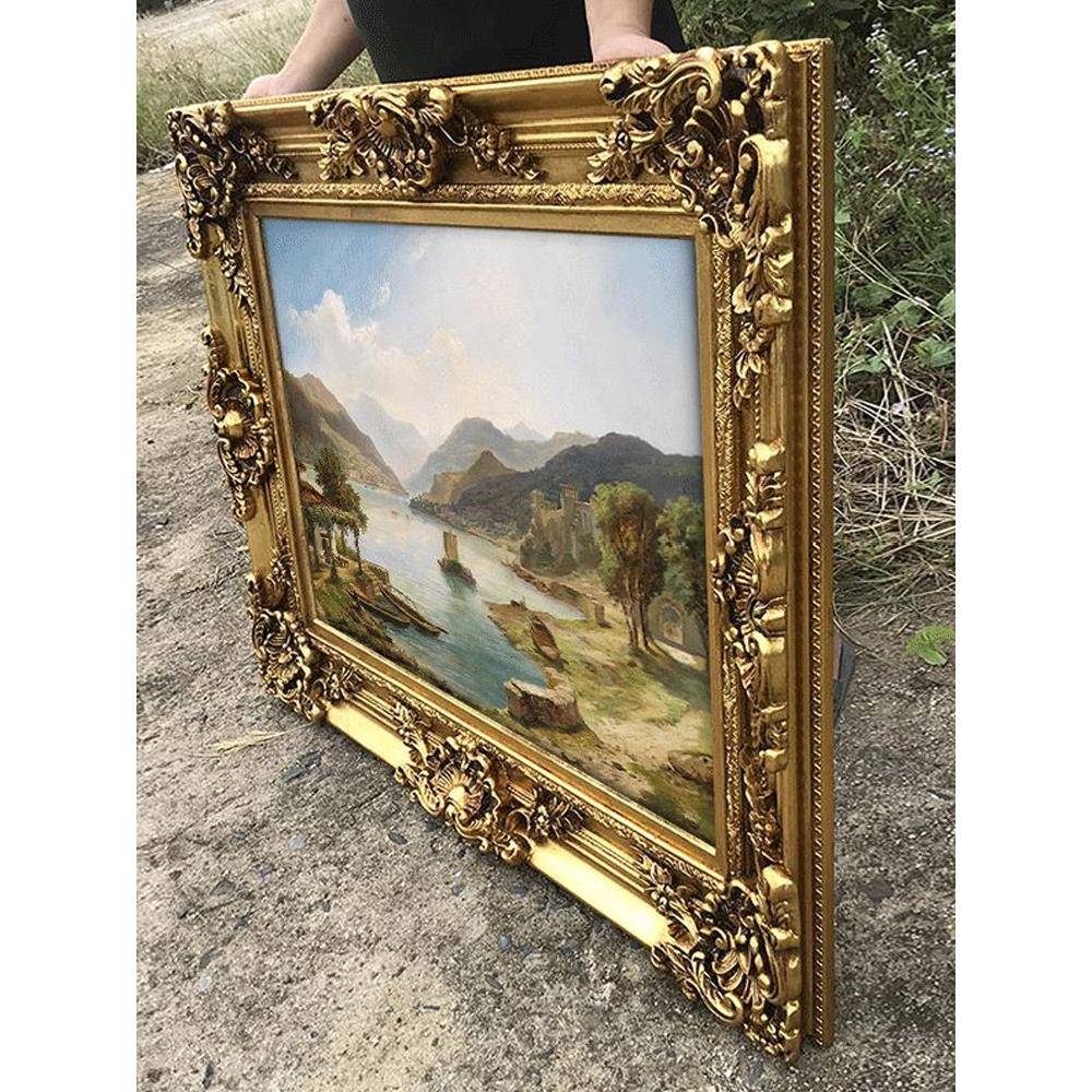 水厅聚宝盆欧式山景油画风招财挂画高端沙发后面的壁画客装TM6626