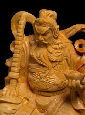 柏木雕武神赵公明摆件财实木工雕崖刻供QLN奉骑虎神像家居客厅艺