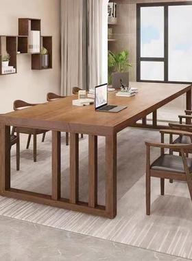 实议桌长会桌简约办公木桌书桌大型洽谈桌32680-36工作原木台电脑