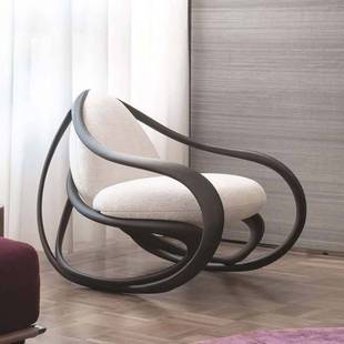 Giorgetti设计师move摇摇椅家用客厅休闲纳帕皮沙发阳台实木躺椅