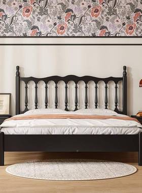 床式复古黑色1.51.8m双人床法现代简约LIF美式全实木温m莎床主卧
