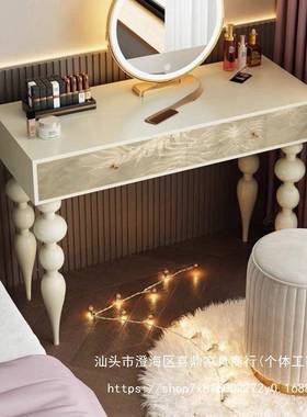 中古风室木黑色梳妆台实边一体型卧ZCG简小约化妆台美式玄关桌