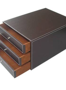 W8F商务办公收纳盒三层抽屉式A4文件收纳资料盒合同资料存放桌面