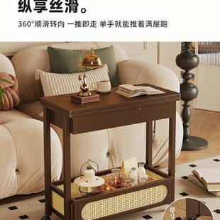 中古风客厅简易推车小型迷你可折叠茶几沙发旁边置物架子移动带轮