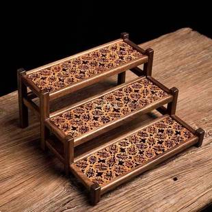 宝核木桃木架实手居工切F8756M5S割家桌面摆件多阁茶具古董展示架