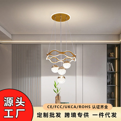 轻奢餐厅吊灯现代简约大气楼梯吊灯创意天鹅吊灯金色四头吊灯中山