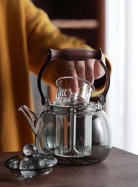 透黑色玻围炉煮茶空提梁星壶铜把蒸煮一内胆烧水壶30000玻体璃泡