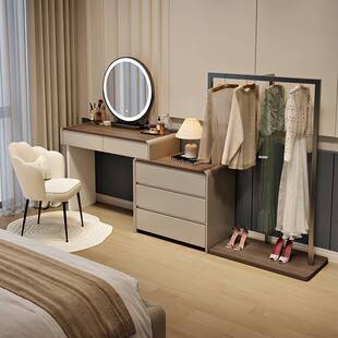梳妆台一体衣帽架现代简约斗柜卧室床尾柜收纳储物柜全实木化妆桌