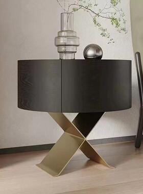 式意极简烟熏木贴JUX厅皮床头柜简高约现代客家居颜值实木