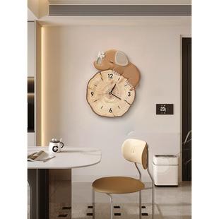 饰画卡通钟时象 免打奶油风大孔餐厅装 MJ2401 2挂钟客厅2025新表款