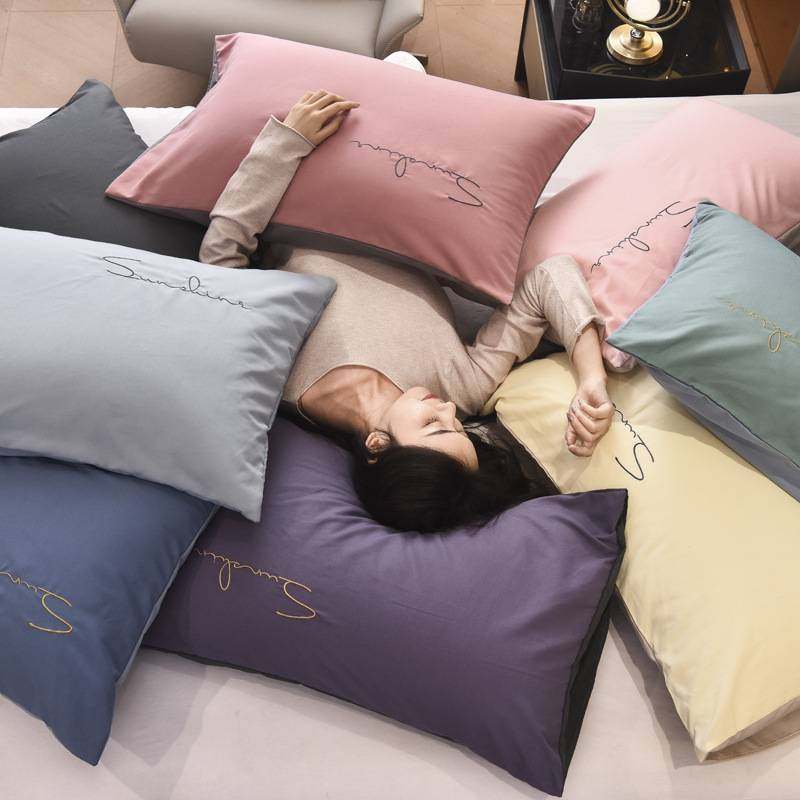 枕芯枕套一整套装一起一对装家用成人男士灰枕头内胆套非纯棉全棉