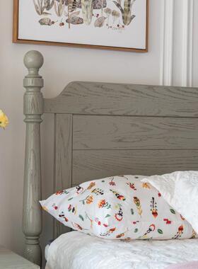 现欧代简约双灰色实木床式人床床美式全实木原木田园XPN公主白蜡