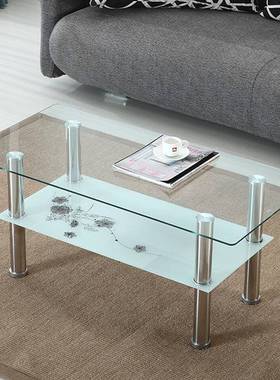 厅约玻璃简茶几长方形简易钢化层透明桌子小户型双家客用SIE小茶