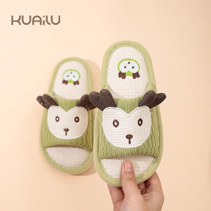 快鹿亚麻拖鞋女春秋季室内家居简约透气吸汗防滑家用棉麻拖鞋男