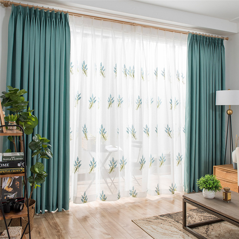 窗帘成品亚麻简约现代欧式落地窗卧室遮阳免打孔窗帘布全遮光纯色