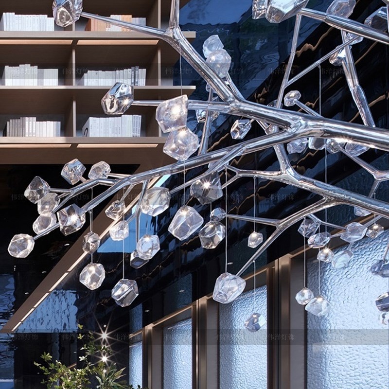 酒店大堂景观工程灯具定制公司大厅店铺落地灯售楼部展厅树枝造型