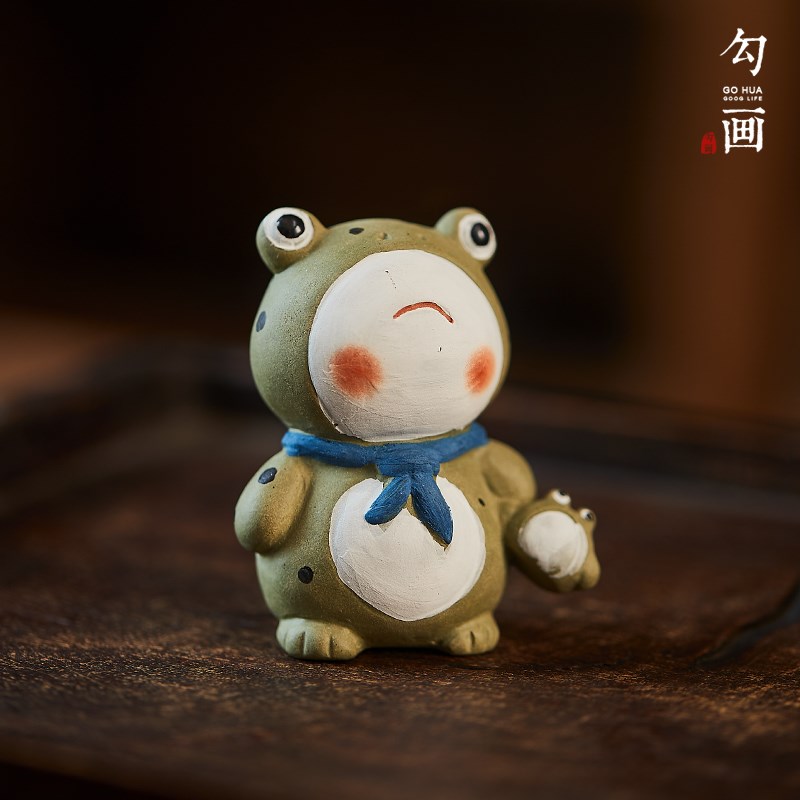 勾画粗陶紫砂茶宠摆件精品高档可养茶道茶玩功夫茶茶桌装饰品青蛙