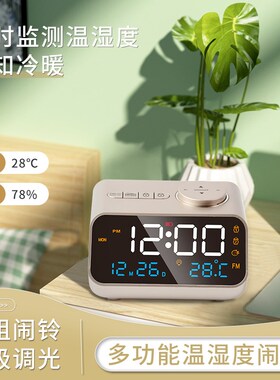 闹钟收音机电子时钟夜光充电床头自定义铃声创意学生湿度温度音响
